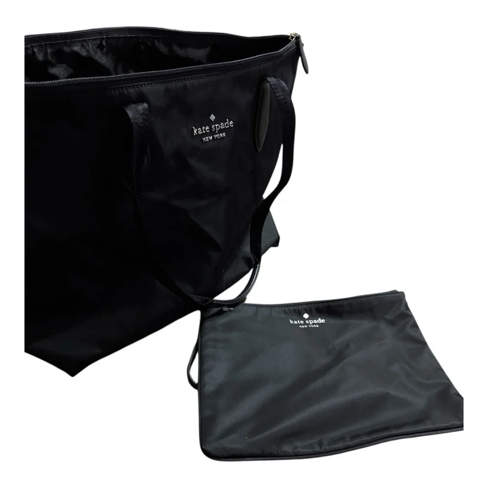 Kate Spade Kitt Black Nylon Large Tote Zip Top w/ Wristlet Work Travel